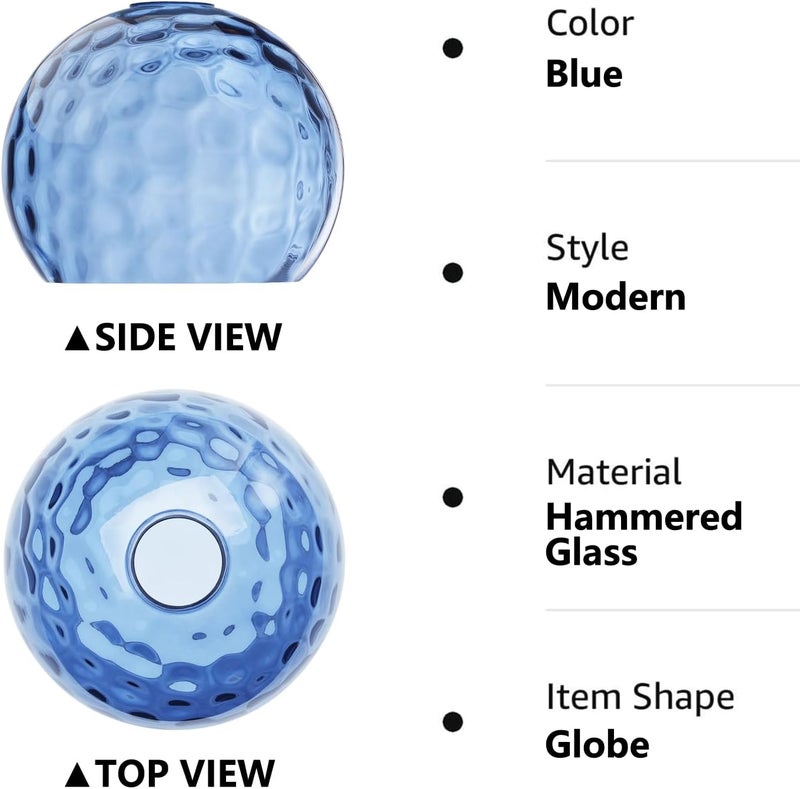 BinoBro Fixture Replacement Globe Shade with 1.65 Inch Fitter, 8 Inch Diameter, E26 Base 1-5/8 Inch Fitter, Glass Lampshade Cover for Pendant Wall Sconce Chandelier Vanity Light (Hammered Blue) - Image 5